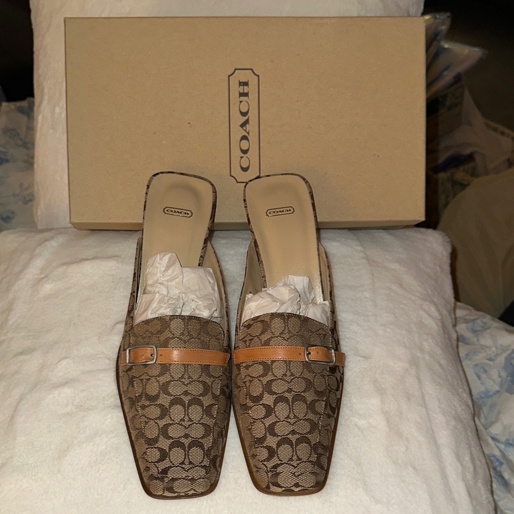 Coach Women's Tan and Brown Patterned Mules